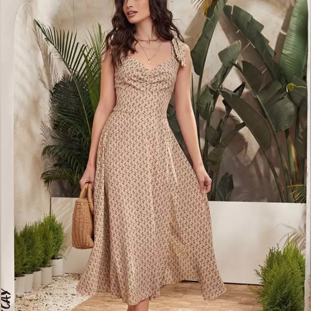 Rosebud Floral Tie-Strap Midi Dress - Size S